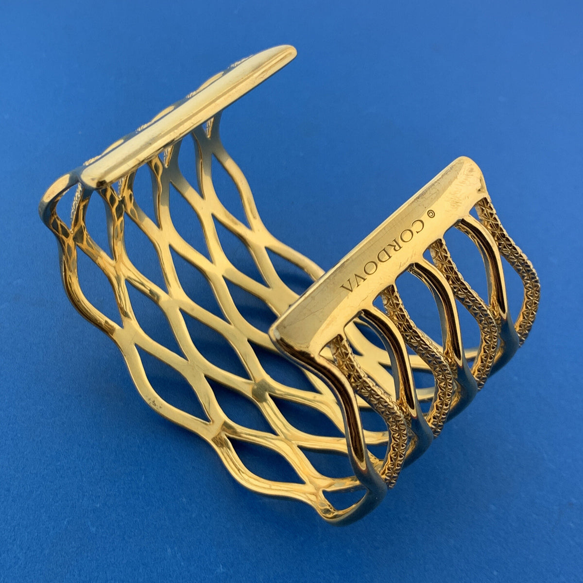 CORDOVA 925 Sterling Silver Vermeil Textured Polished Statement Cuff Bracelet