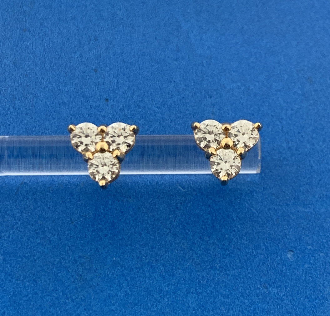 Designer 14K Yellow Gold Cubic Zirconia CZ Triangular Statement Stud Earrings
