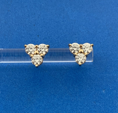 Designer 14K Yellow Gold Cubic Zirconia CZ Triangular Statement Stud Earrings