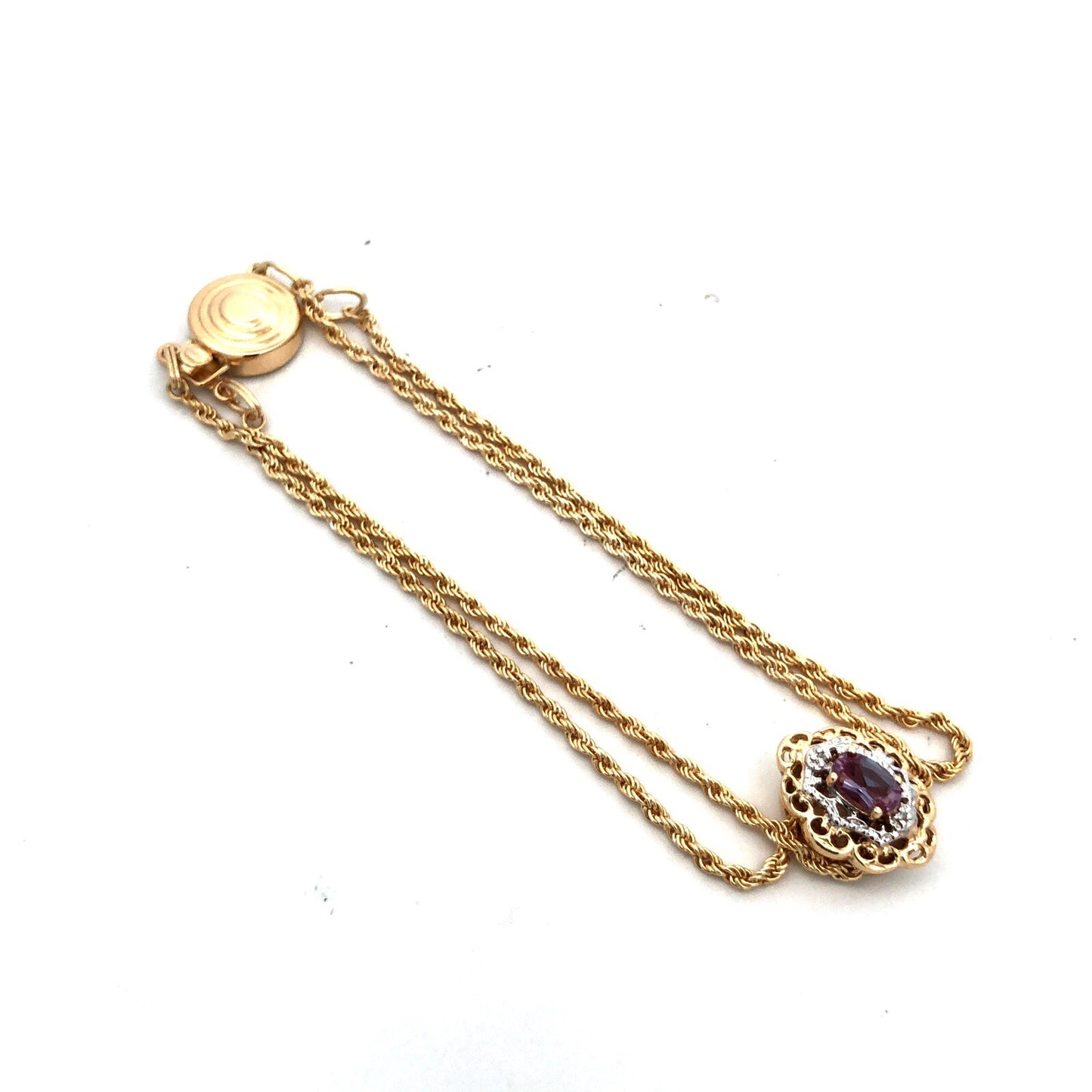 Richard Klein KLJCI 14K Yellow Gold Purple Topaz Diamond Double Strand Bracelet
