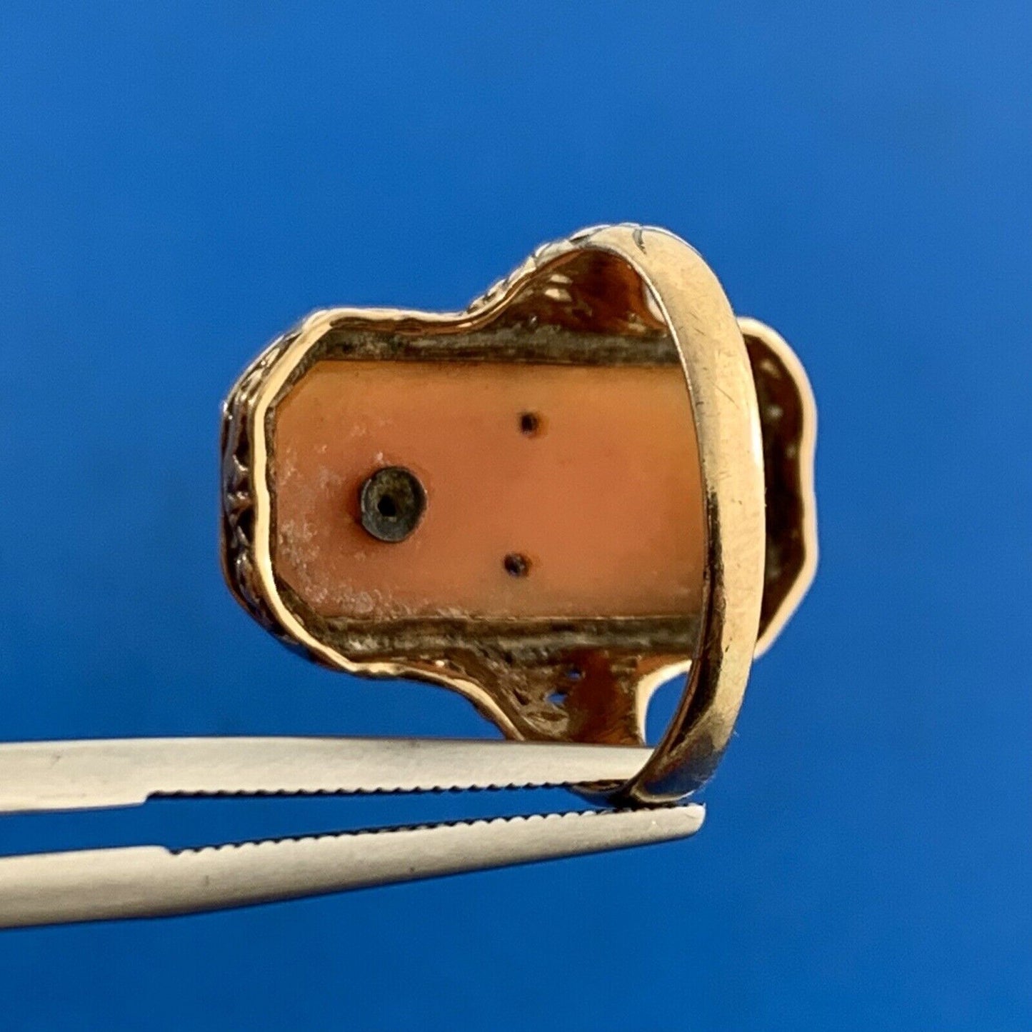 Vintage Designer 10K Yellow Gold Diamond Rectangle Cameo Filigree Statement Ring