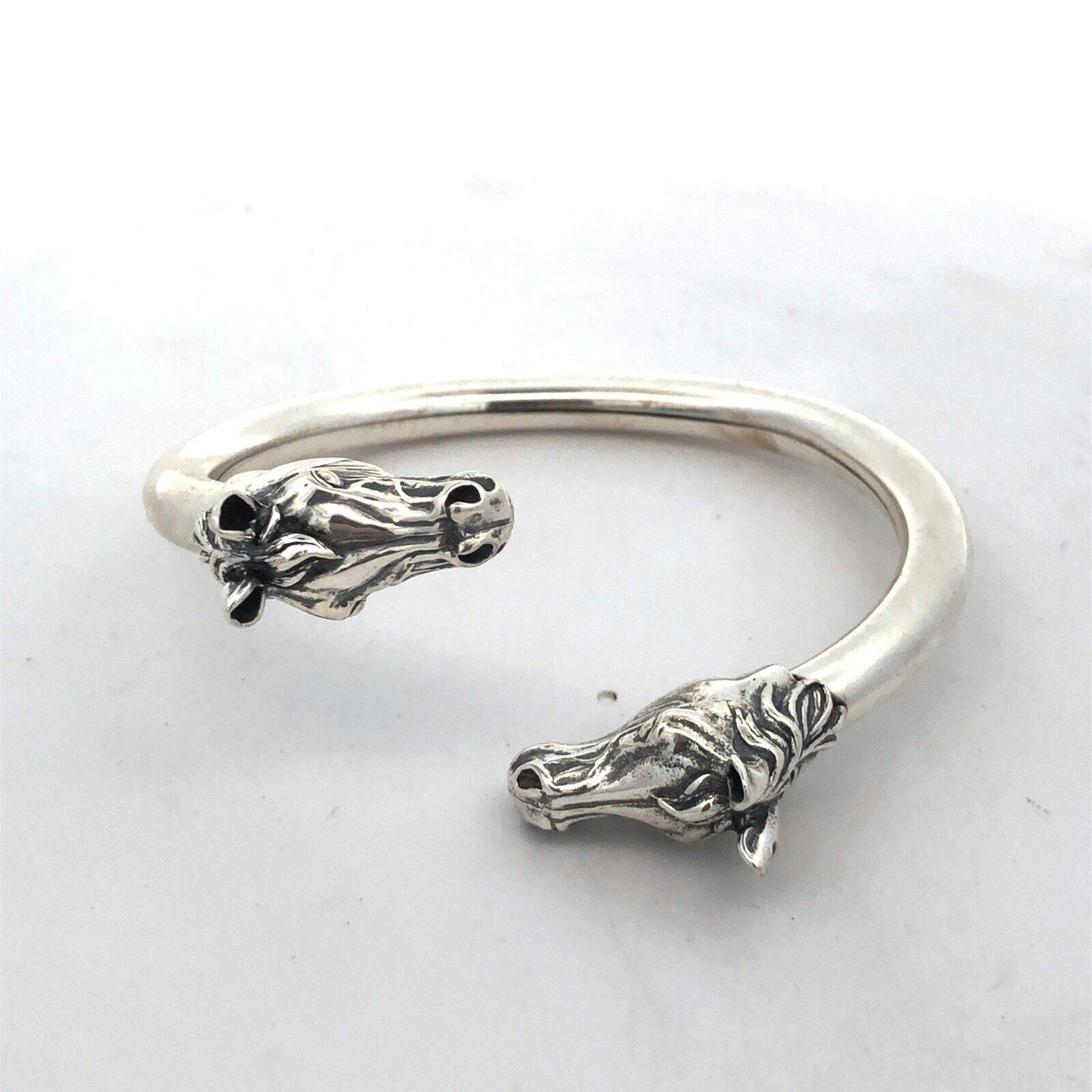 Designer 925 Sterling Silver Horse Head Equine Bypass Open Cuff Bracelet