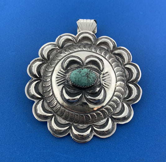 Designer AJB Sterling Silver 925 Cabochon Turquoise Sunflower Dangle Pendant