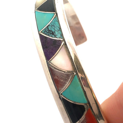 Native American Orlinda Natewa 925 Sterling Silver Multi-Stone Cuff Bracelet
