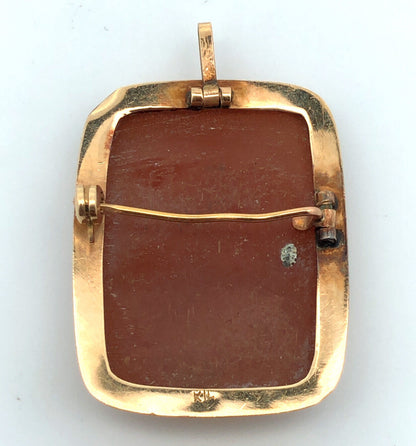 Victorian 14K Yellow Gold Carved Rectangle Cameo of Woman Child Pendant Brooch
