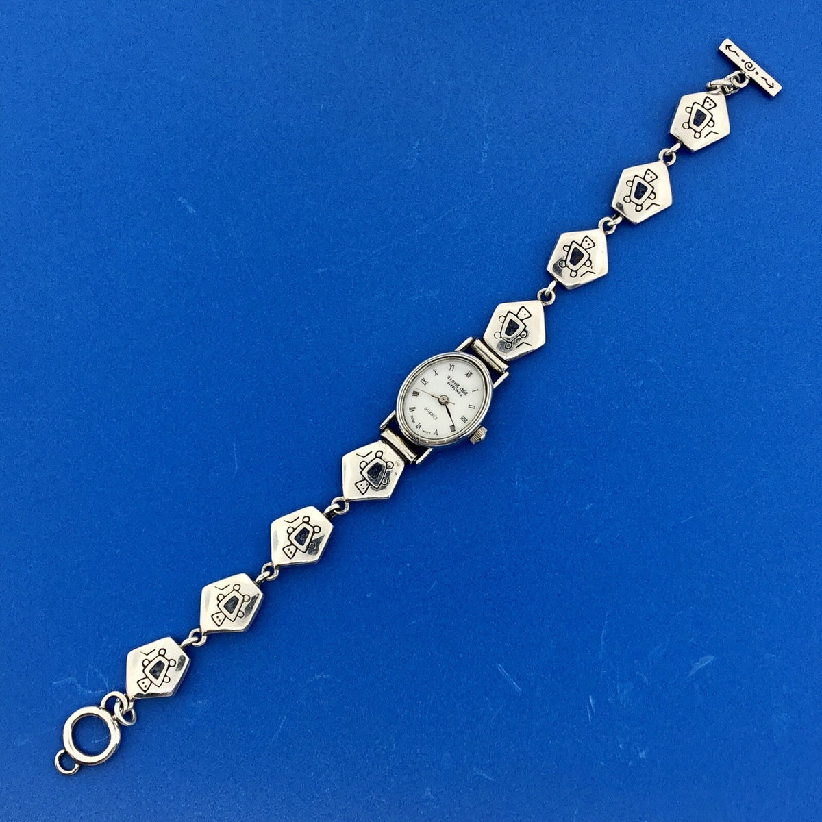 Stone Age Native American Artisan Sterling Silver 925 MOP Bracelet Watch