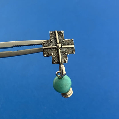 Adorable 925 Sterling Silver Turquoise Bead Cross Dangle Stud Earrings