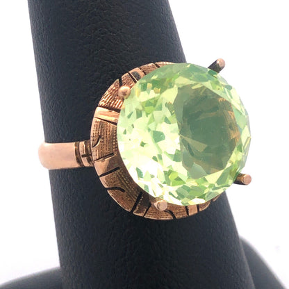 Vintage 14K Yellow Gold Round Green Amethyst Solitaire Statement Cocktail Ring