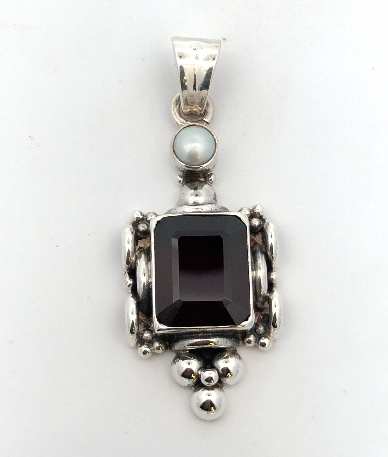 Designer Vintage Pearl Red Garnet 925 Sterling Silver Pendant
