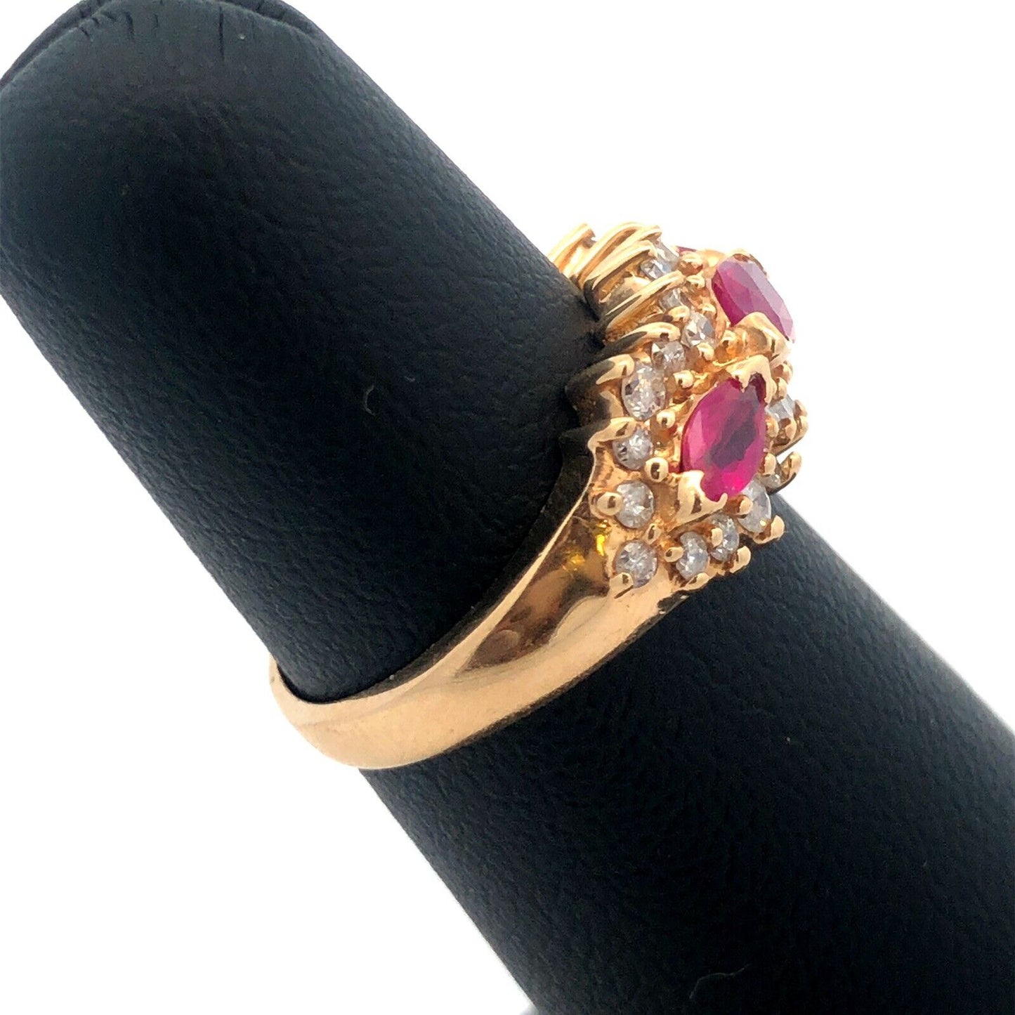 14K Yellow Gold Ruby Diamond Band Cluster July Anniversary Bridal Cocktail Ring