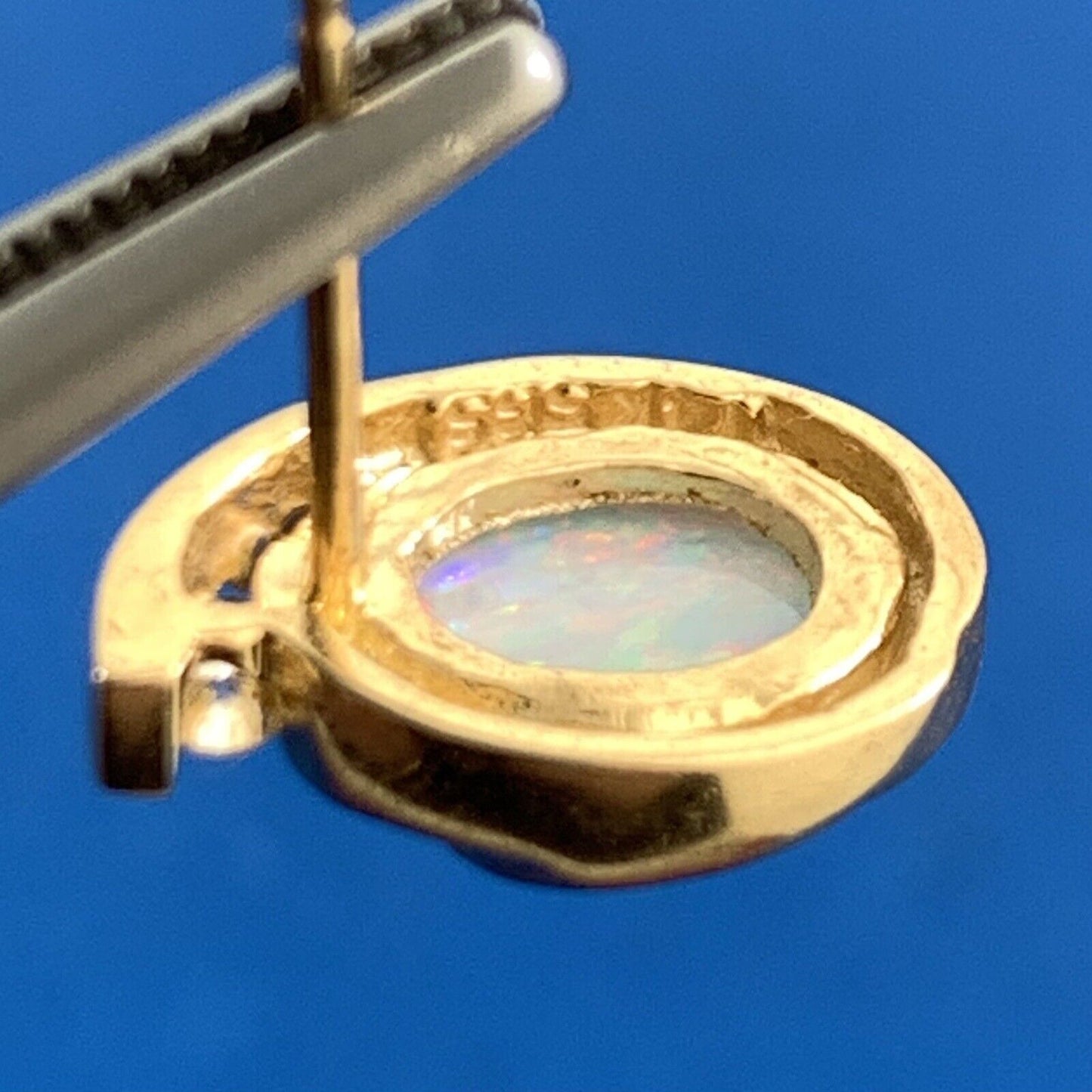 Designer 14K Yellow Gold Oval Opal Diamond Accented Stud Earrings