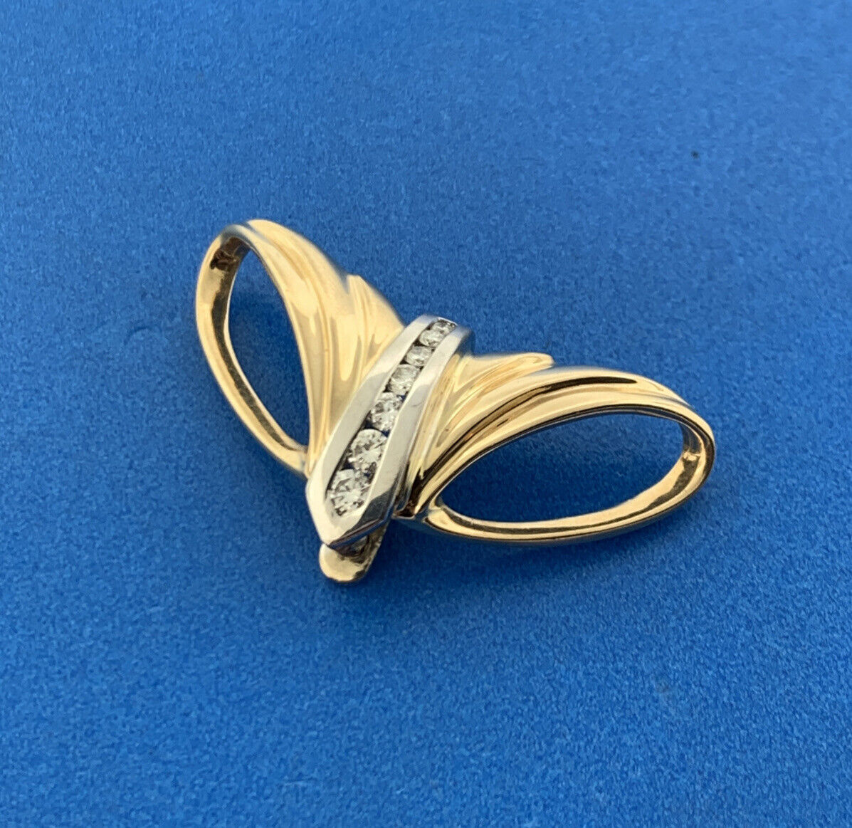 Gorgeous 14k Yellow Gold White Gold Round Cut Diamond Modernist Enhancer Pendant