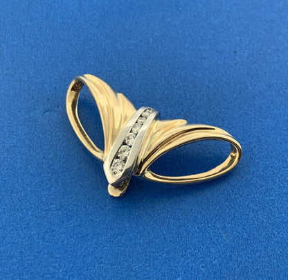 Gorgeous 14k Yellow Gold White Gold Round Cut Diamond Modernist Enhancer Pendant