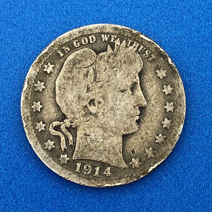 1914 S Silver Barber Quarter $.25 Better Key Date San Francisco Coin Rare Scarce