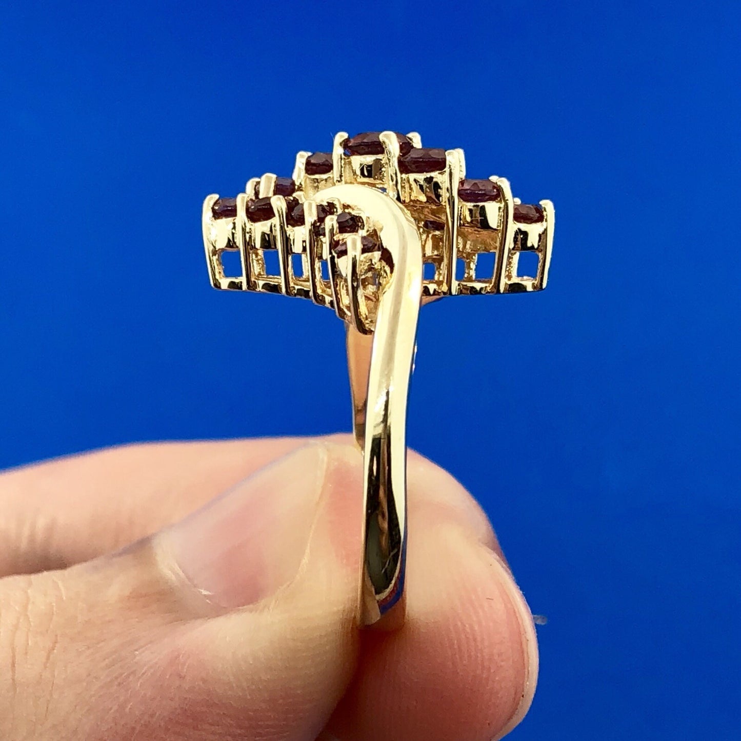 10K Yellow Gold Pink Tourmaline Bypass Cluster Cocktail Ring