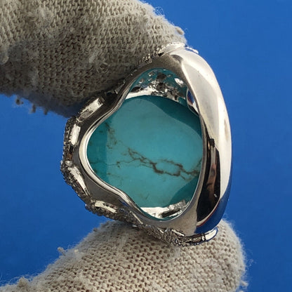 Designer EA Sterling Silver Turquoise Diamond Starfish Statement Cocktail Ring