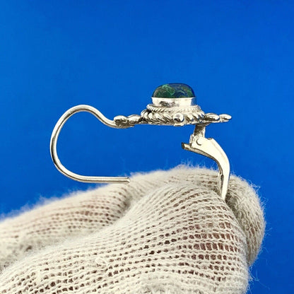 Designer FAS 925 Sterling Silver Oval Lapis Lazuli Balinese Style Earrings