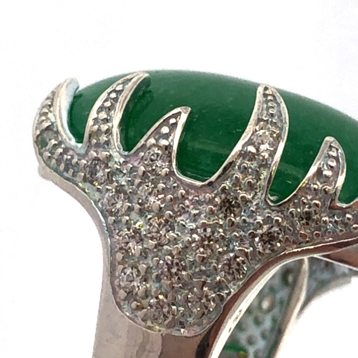 Designer SX 925 Sterling Silver Oval Chrysoprase Cubic Zirconia Statement Ring