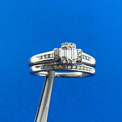 Designer Zales 10k White Gold 1KS Baguette Diamond Wedding Band Set Ring Size 7