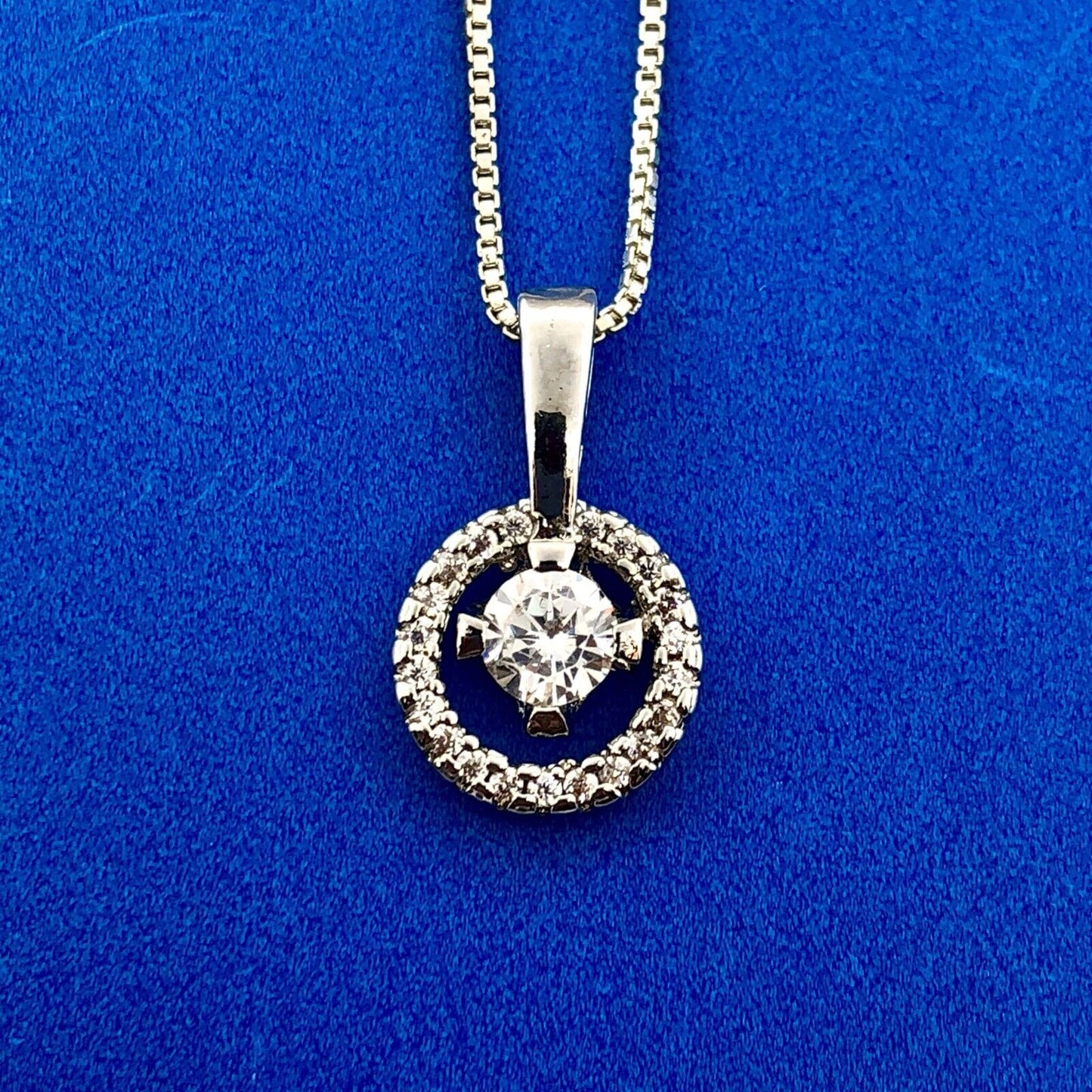Sterling Silver Cubic Zirconia Solitaire Halo Infinity Bridal Necklace