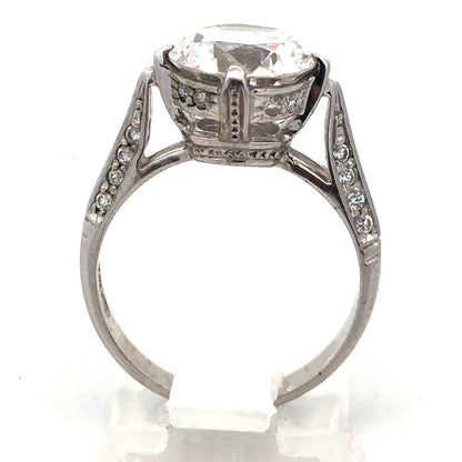 Stunning 14K White Gold Cubic Zirconia CZ Solitaire w CZ Accents Engagement Ring
