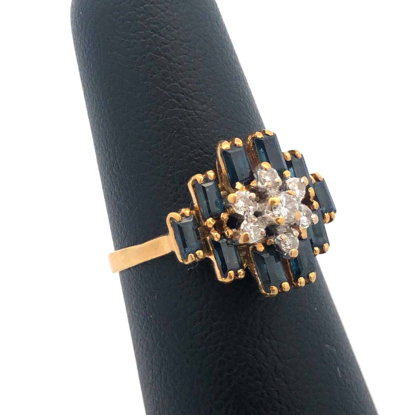 Vintage Estate 18k Yellow Gold Diamond Cluster Sapphire Accent Ring Size 6.25