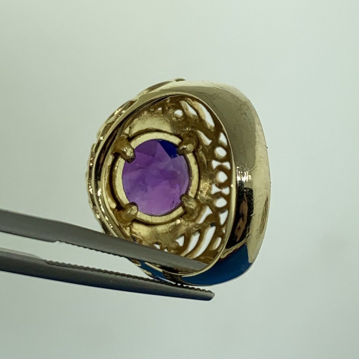 Designer 925 Sterling Silver Vermeil Round Amethyst Butterfly Scroll Ring