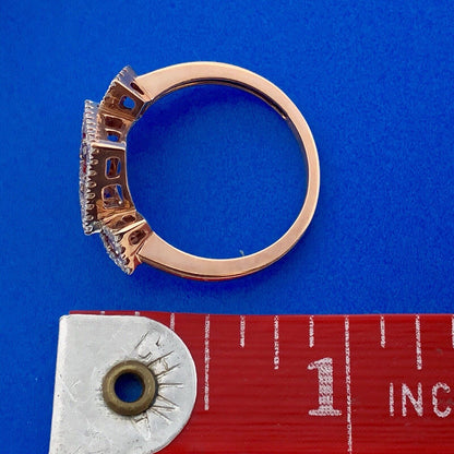 10k Rose Gold Champagne Diamond Ring with White Diamond Halo 9SQ