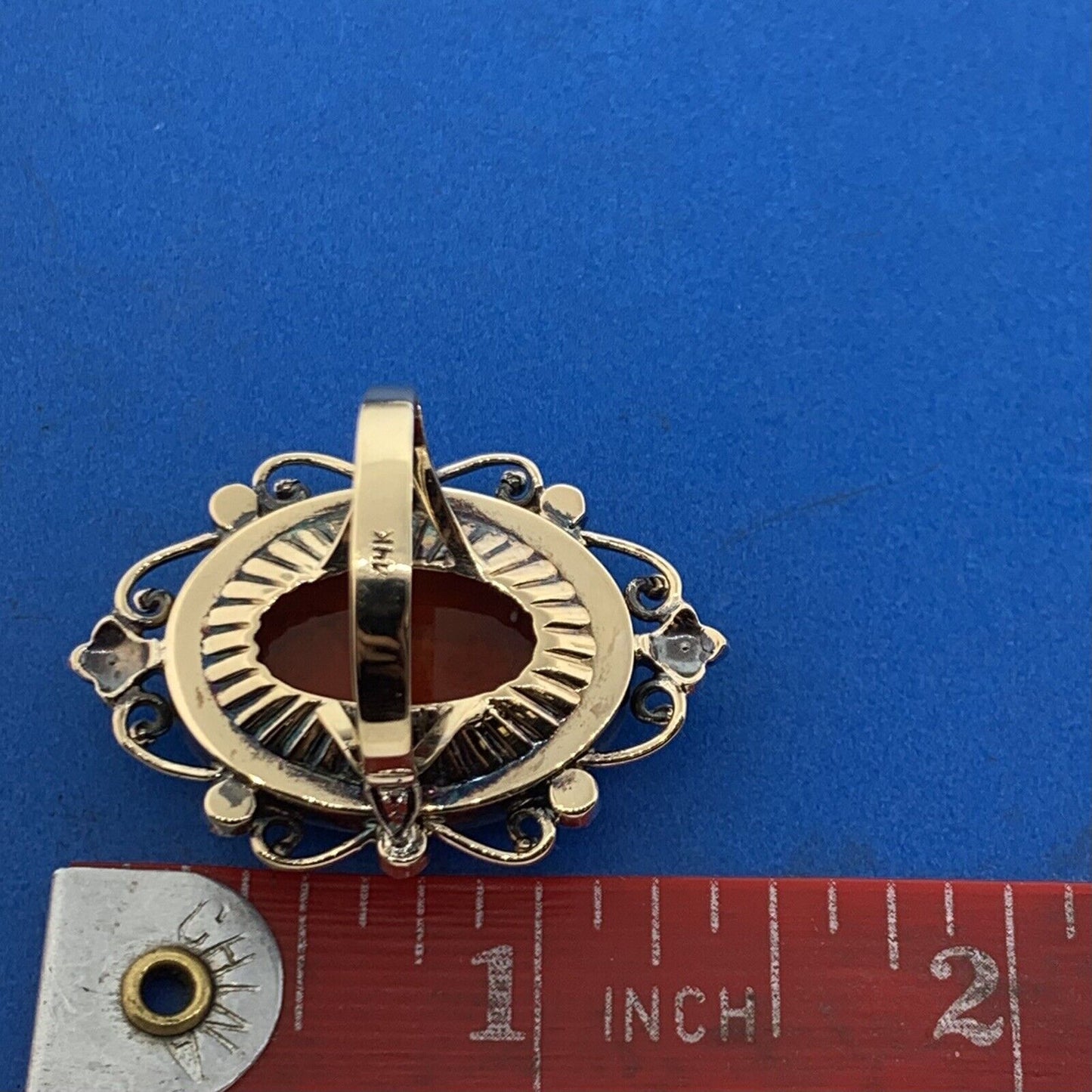 Vintage 14K Yellow Gold Double Carved Soldier Cameo Diamond Accent Etruscan Ring