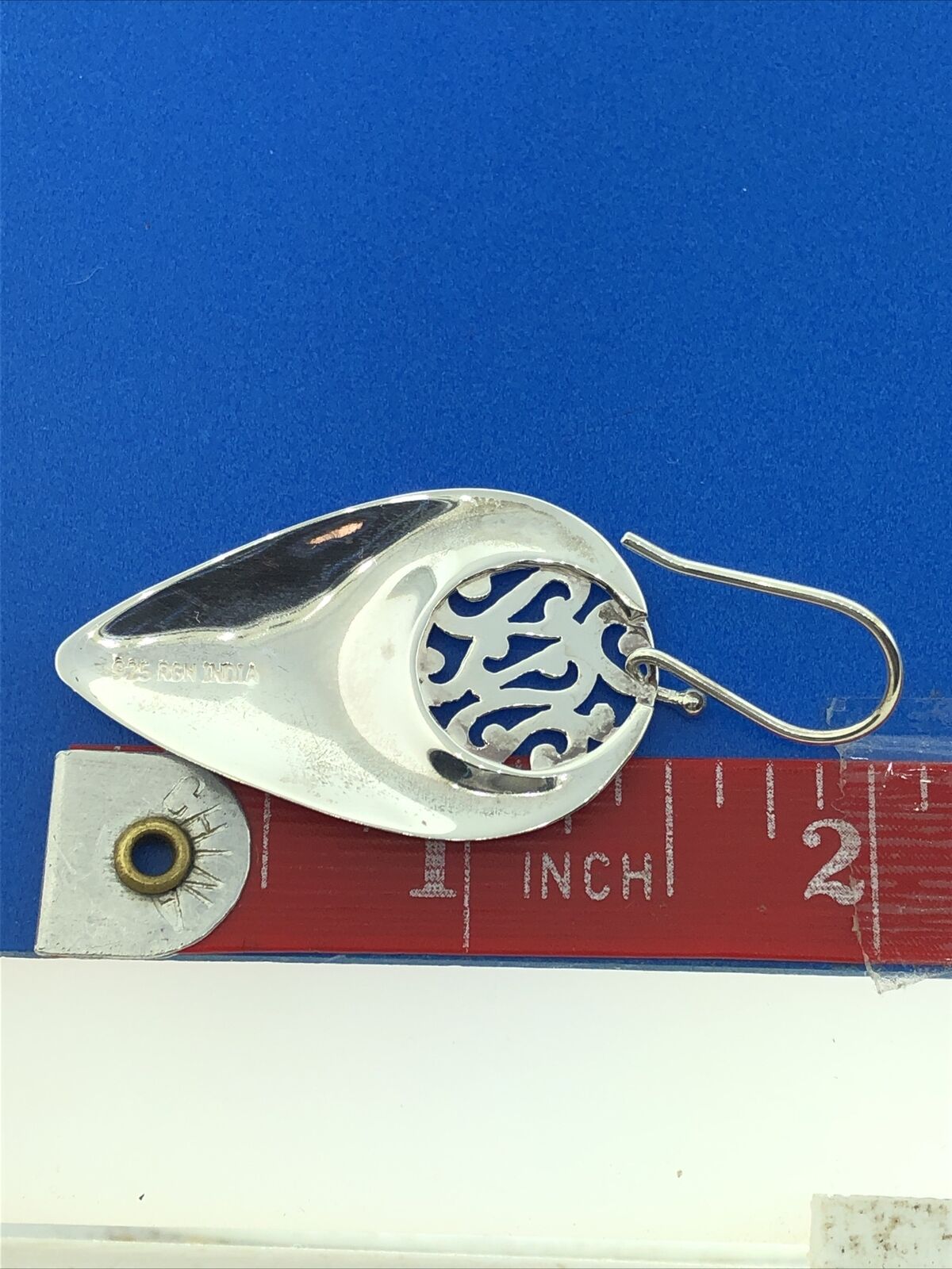 Designer RGN 925 Sterling Silver Hammered Open Scroll Pear Drop Dangle Earrings