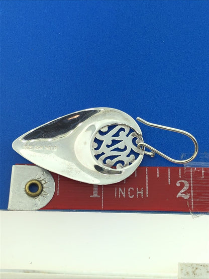 Designer RGN 925 Sterling Silver Hammered Open Scroll Pear Drop Dangle Earrings