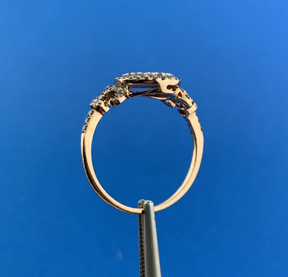 Designer 14K Rose Gold White Mocha Pave Diamond Fleur De Lis Pear Ring