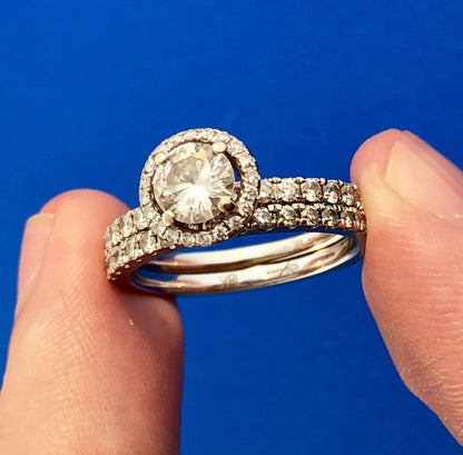 Designer Slyvie 18K White Gold Diamond Halo Band Classic Engagement Bridal Set