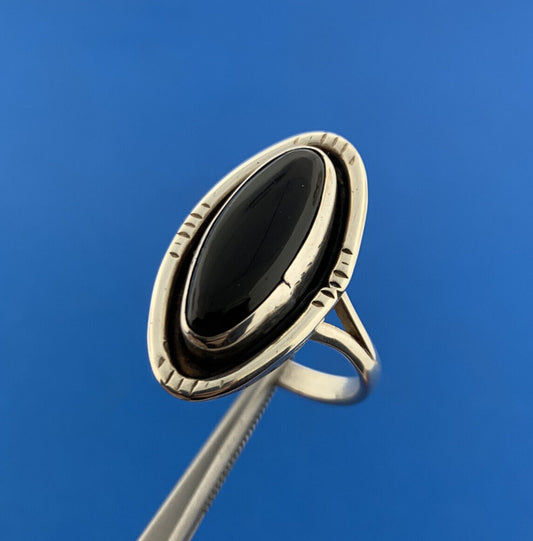 Designer ALEX Sterling Silver 925 Cabochon Black Onyx Finger Ring Size 8.5