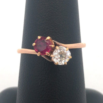 Stunning 14K Yellow Gold Diamond Ruby Duo Engagement Anniversary Cocktail Ring