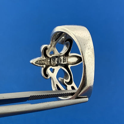 Designer Sterling Silver 925 Openwork Runic Pattern Fleur De Lis Size 8.75 Ring