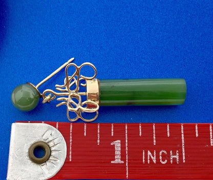 Vintage 14k Yellow Gold Jade Jadeite Modernist Drop Dangle Earrings