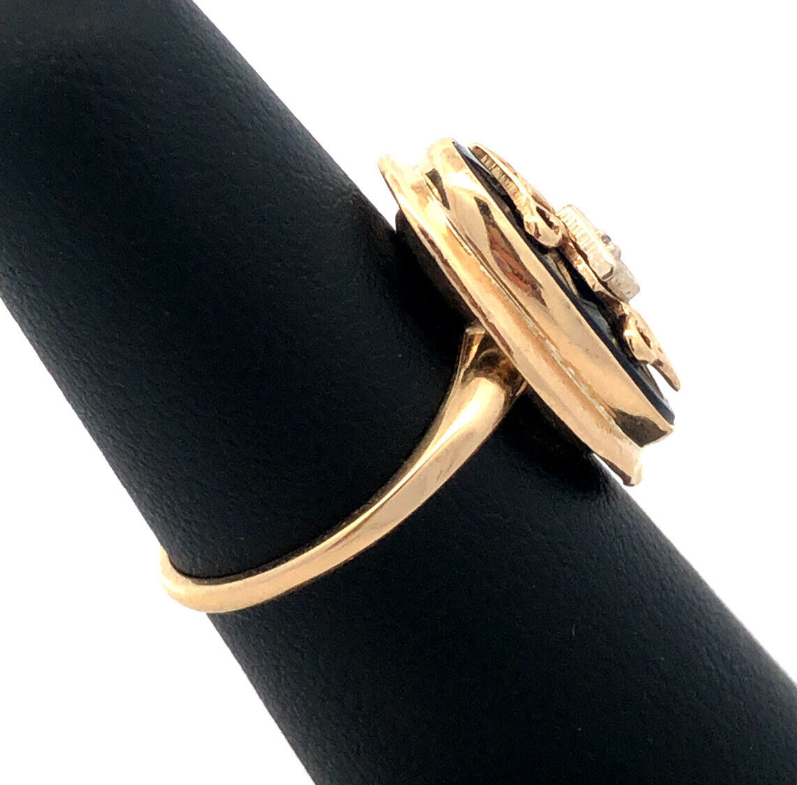 Designer PSCO 10K Yellow Gold Oval Black Onyx Diamond Art Deco Style Ring