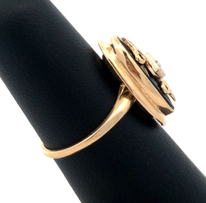 Designer PSCO 10K Yellow Gold Oval Black Onyx Diamond Art Deco Style Ring