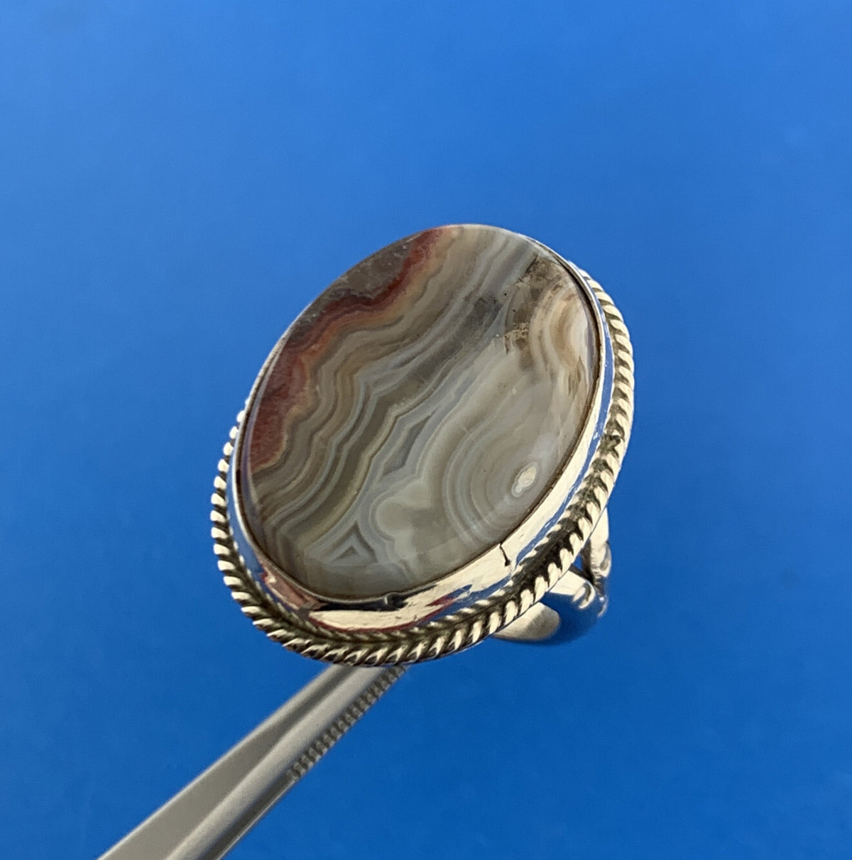 Artisan Sterling Silver 925 Oval Laguna Lace Agate Statement Fashion Ring
