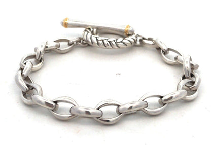 Estate 925 Sterling Silver Gold Vermeil Two Tone Chain Toggle Charm Bracelet