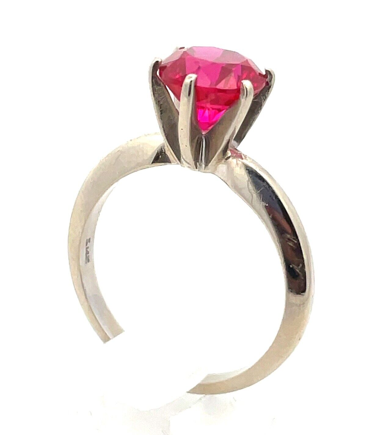 Designer 14K White Gold Ruby Solitaire Statement Cocktail Engagement Ring