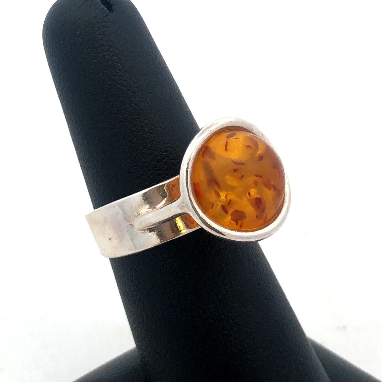 Vintage 925 Sterling Silver Yellow Amber Ball Marble Statement Ring