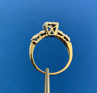 Vintage 14K Yellow White Gold Diamond Solitaire Accents Two Tone Engagement Ring