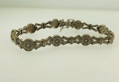 Vintage EA Sterling Silver 925 Diamond Modernist X O Link Tennis Bracelet