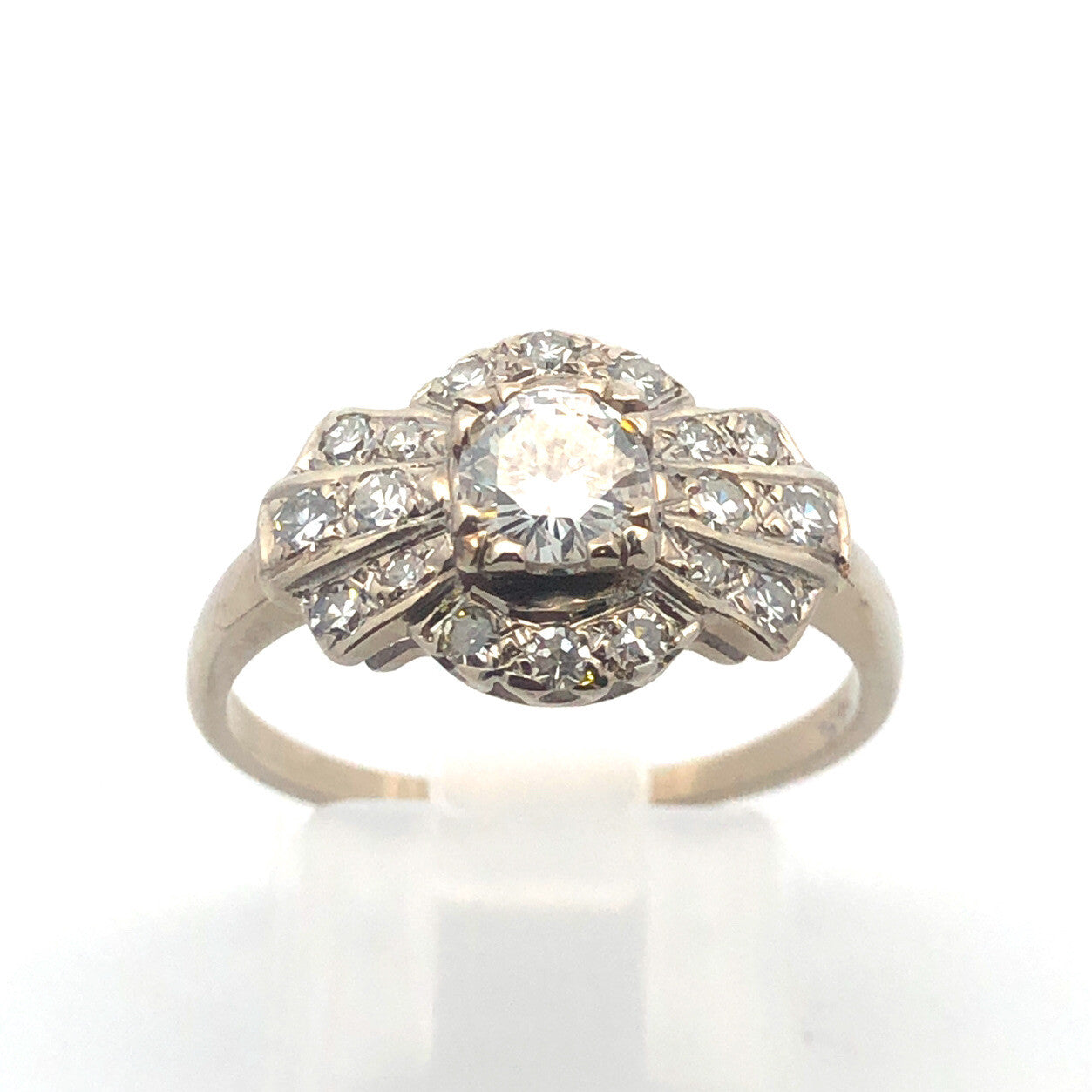 Art Deco 14K White Gold Diamond Solitaire with Accents Wedding Engagement Ring