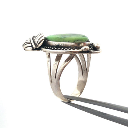 Native American 3 H Shop 925 Sterling Silver Green Turquoise Squash Blossom Ring