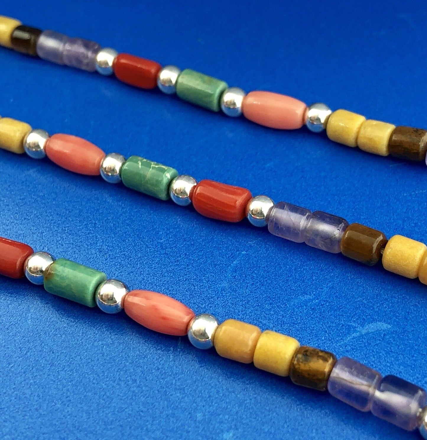 Designer Sterling Silver Turquoise Coral Amethyst Japser Tigers Eye Necklace