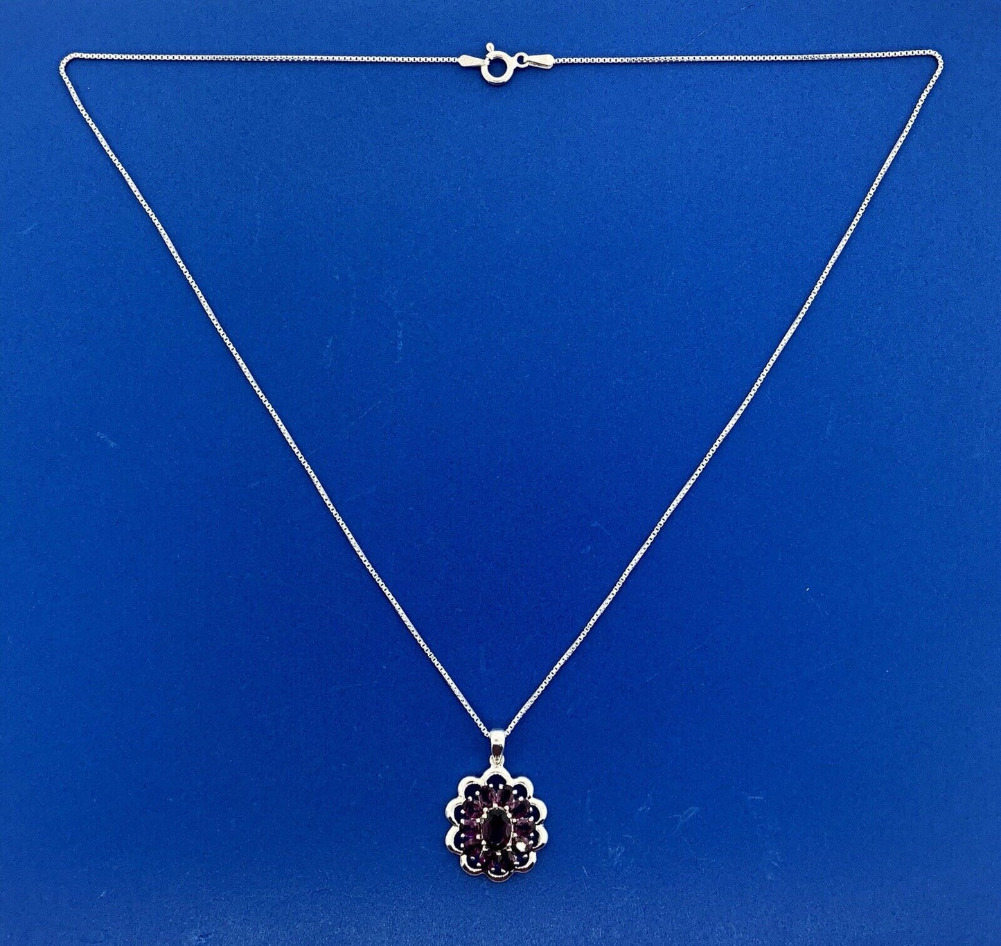 Designer Sterling Silver 925 Purple Cubic Zirconia CZ Flower Cluster Necklace