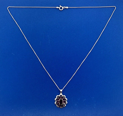 Designer Sterling Silver 925 Purple Cubic Zirconia CZ Flower Cluster Necklace